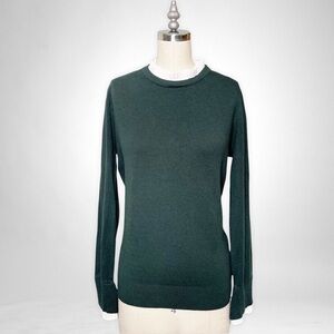 Vila Milano Layered Look Wool Sweater w Pleated Blouse Dark Green White Large